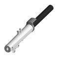 Silver metal motorcycle fork leg with black handle grip and mounting points.