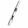 Black left fork leg with silver upper tube and mounting points for motorcycle suspension.