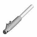 Right fork leg for motorcycle with chrome upper tube and matte silver lower section with mounting points.