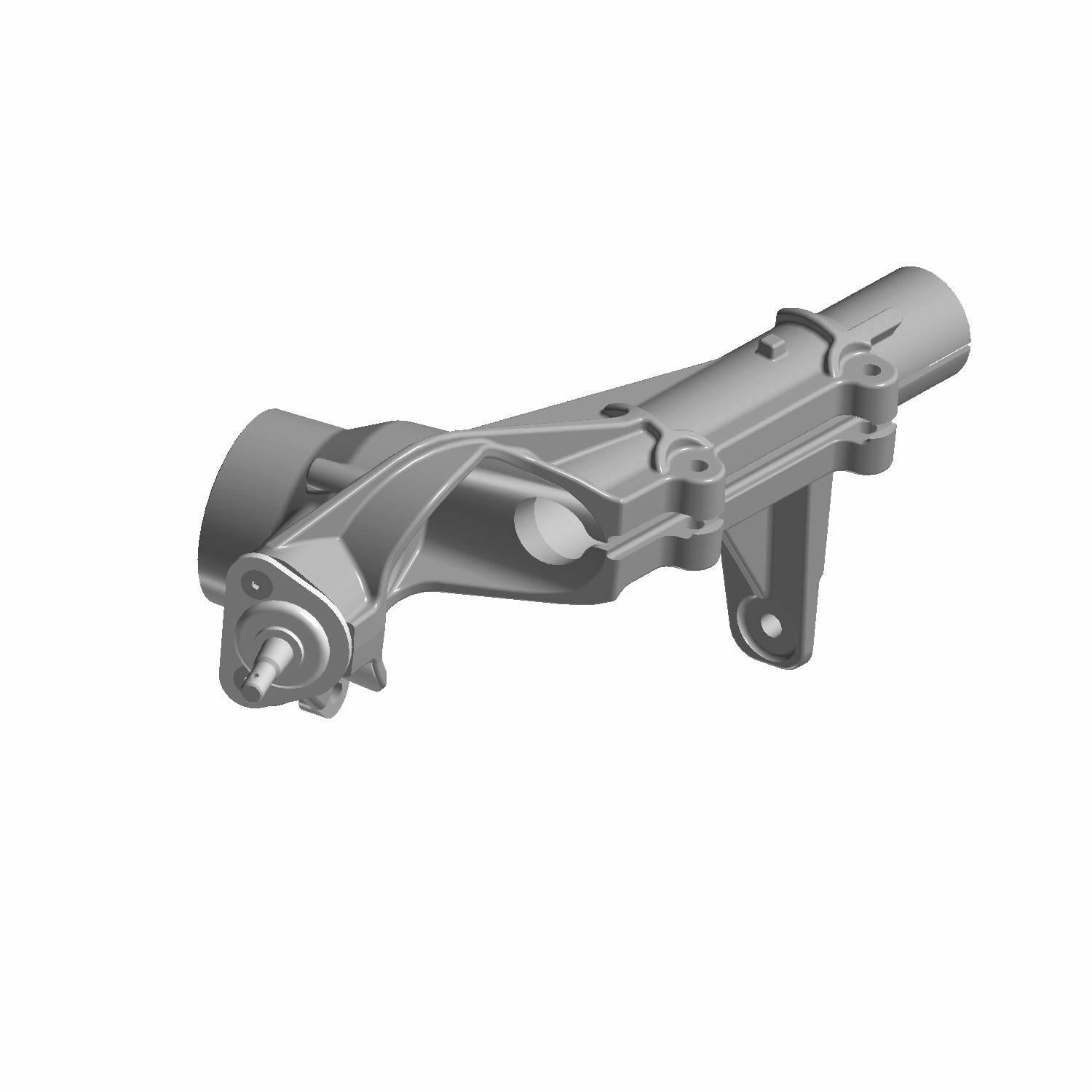 Gray metal hubstrut component with mounting points and cylindrical extension, designed for Polaris UTVs.