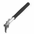 Black metal fork leg with silver mounting section and curved attachment points for motorcycle suspension.