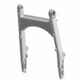 Silver metallic mid-size swingarm with sturdy mounting points and smooth finish.
