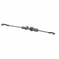 Black metal steering gear box with rubber bellows and mounting brackets on each end.
