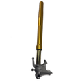 The Asm-Fork Elite LH Anod Gold by Polaris features a gold and silver finish with a black mounting bracket, shown isolated on a white background—an ideal premium upgrade for Indian motorcycle owners.