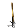 The Asm-Fork Elite RH Anod Gold by Polaris is a gold and black motorcycle front fork with a silver bracket, perfect for Indian motorcycle parts enthusiasts, shown against a white background.