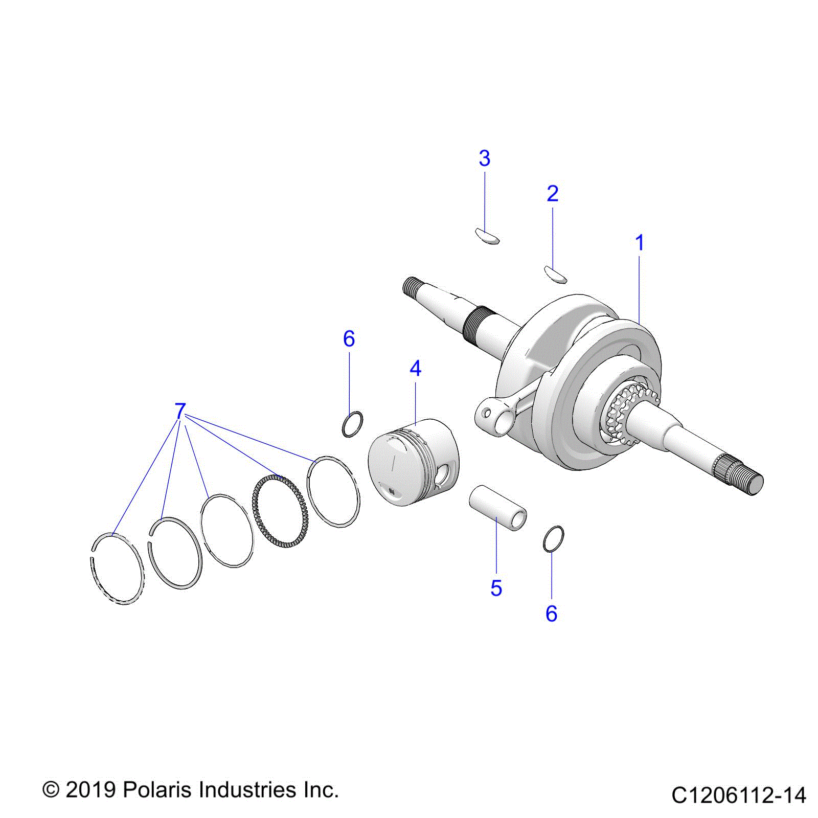 An Image of a Genuine Polaris Parts Schematic Diagram showing the schematic - ENGINE: CRANKSHAFT AND PISTON - 2025 POLARIS OUTLAW 70