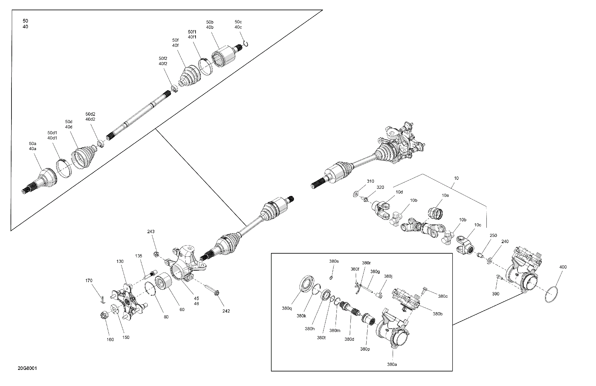 An Image of a Genuine Can-Am Parts Schematic Diagram showing the schematic - DRIVE - FRONT - COMMON PARTS