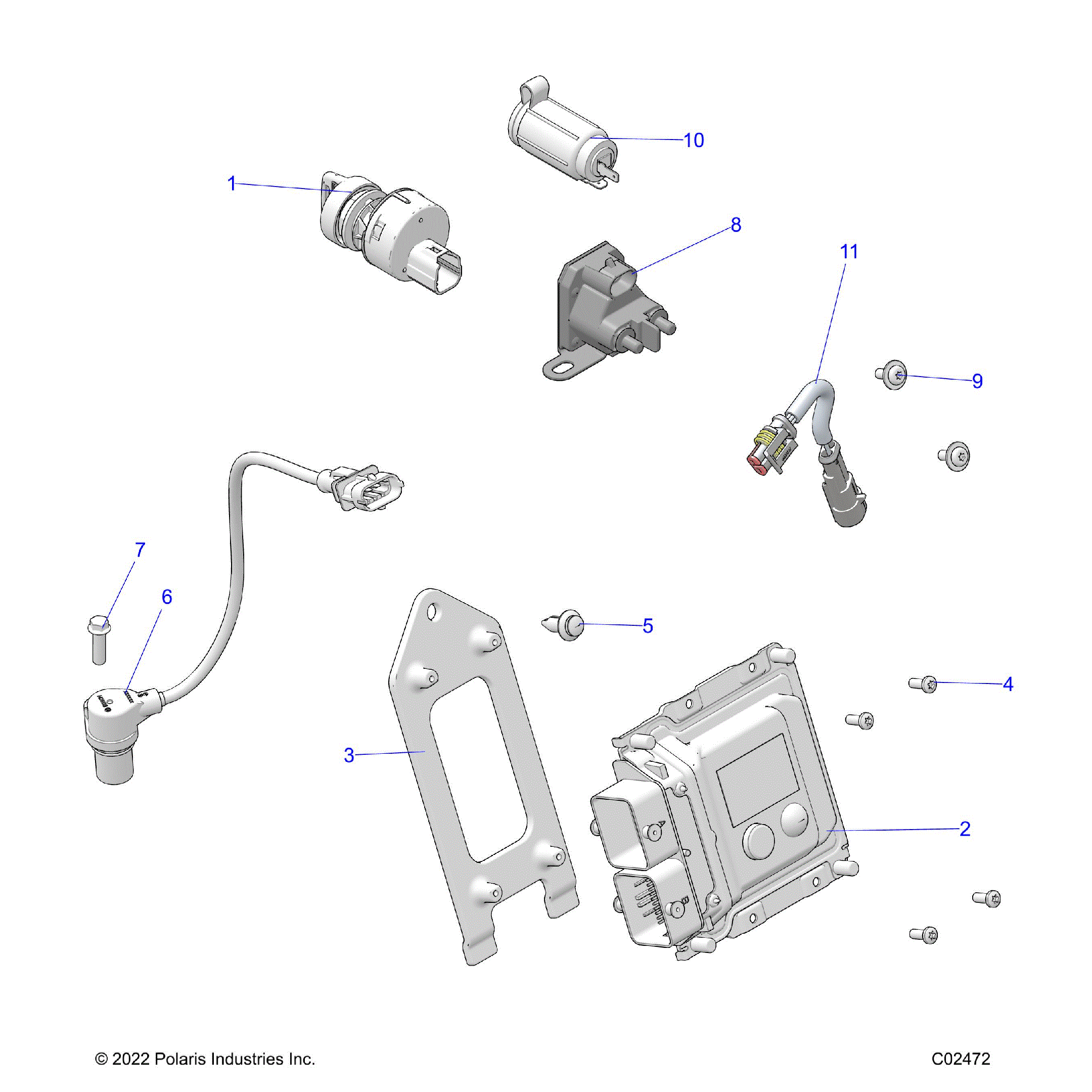 An Image of a Genuine Polaris Parts Schematic Diagram showing the schematic - ELECTRICAL: SWITCHES SENSORS and ECM - 2022 POLARIS SPORTSMAN TOURING 570 PREMIUM