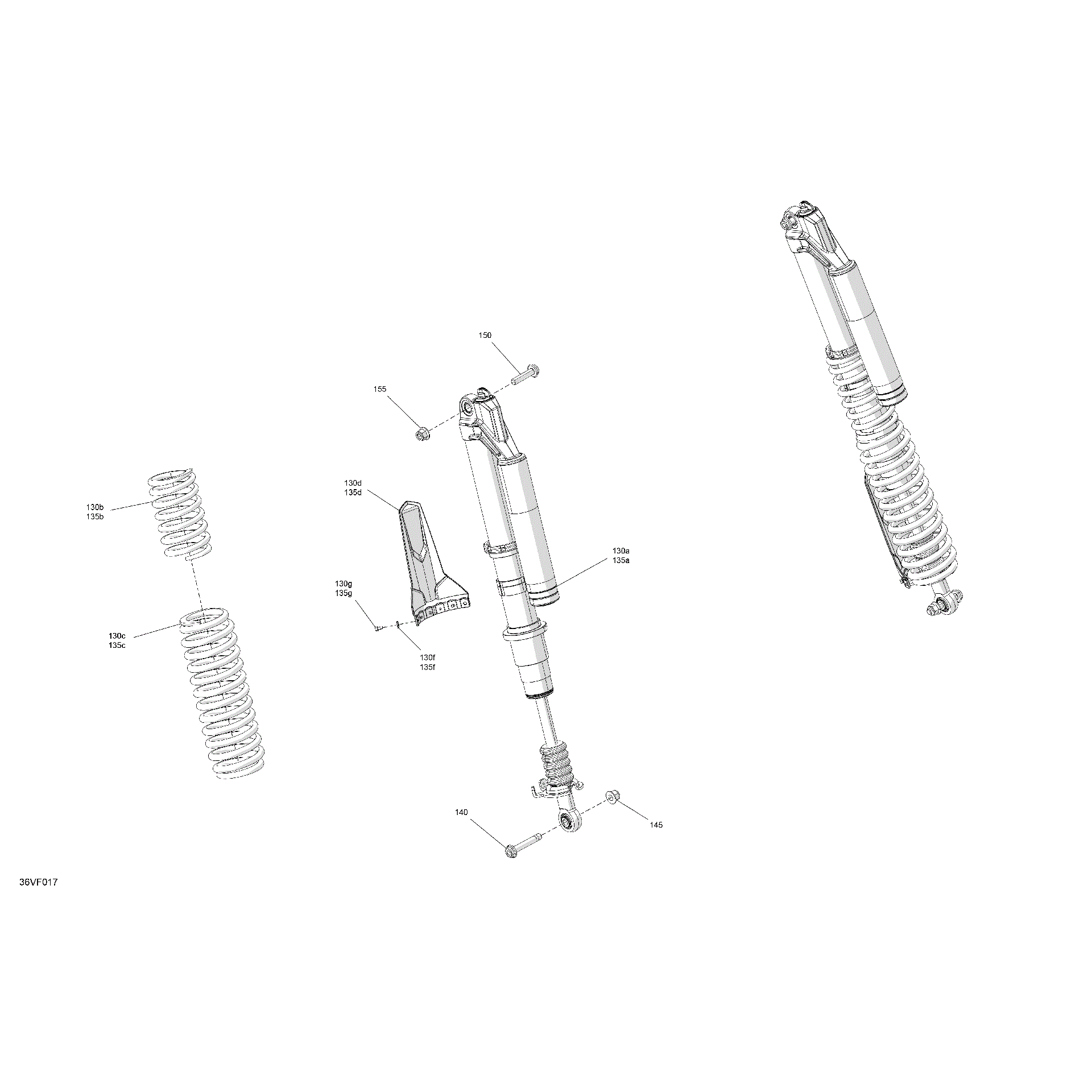An Image of a Genuine Can-Am Parts Schematic Diagram showing the schematic - SUSPENSION - REAR SHOCKS