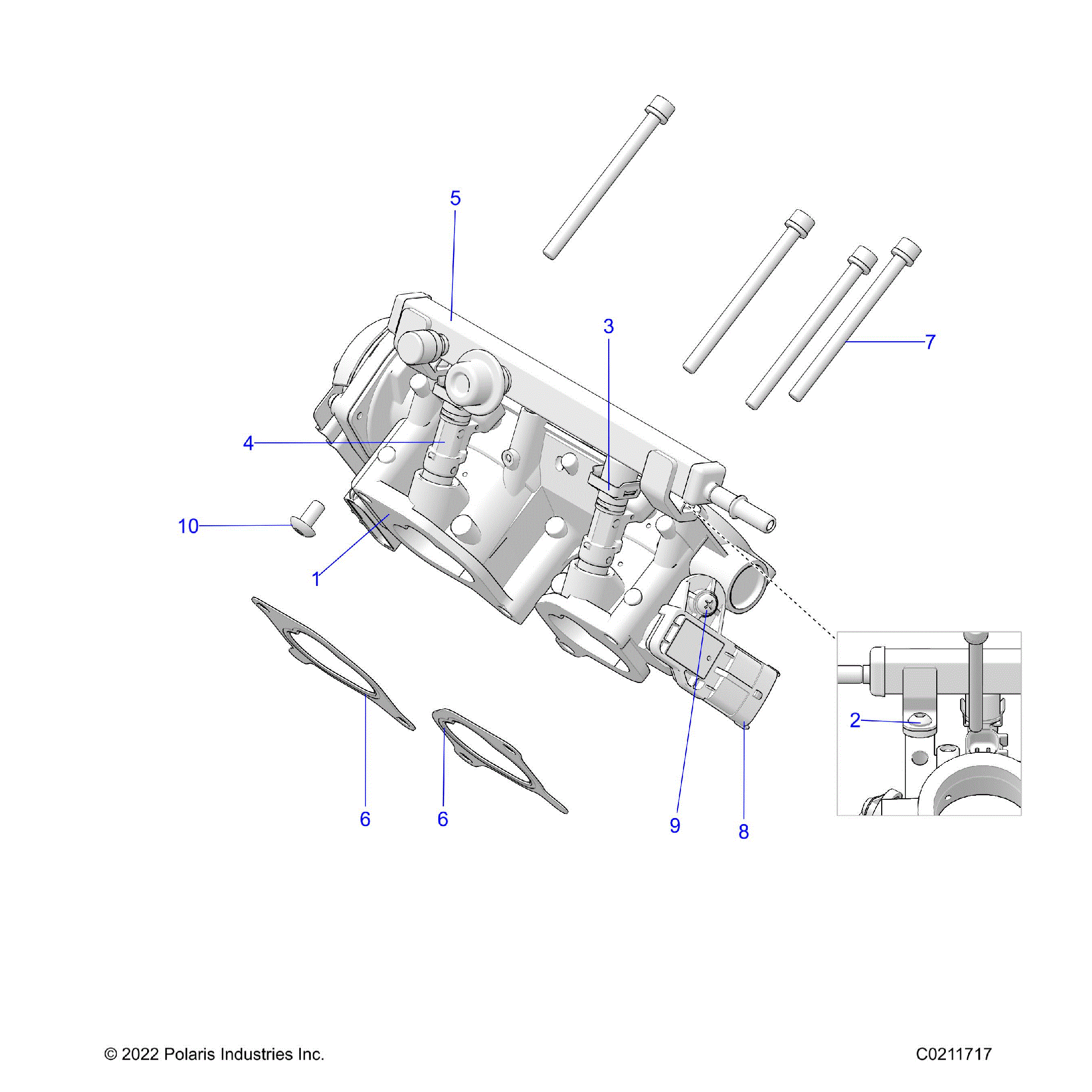 An Image of a Genuine Polaris Parts Schematic Diagram showing the schematic - ENGINE: THROTTLE BODY - 2024 POLARIS SPORTSMAN XP 1000 55" 49S
