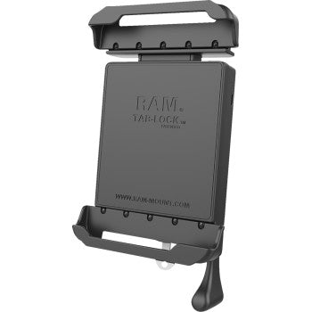 The Phone Holder Tab Lock™ by Ram Mounts is a rectangular black tablet holder with adjustable top and bottom brackets for secure support and theft deterrence, shown against a white background.