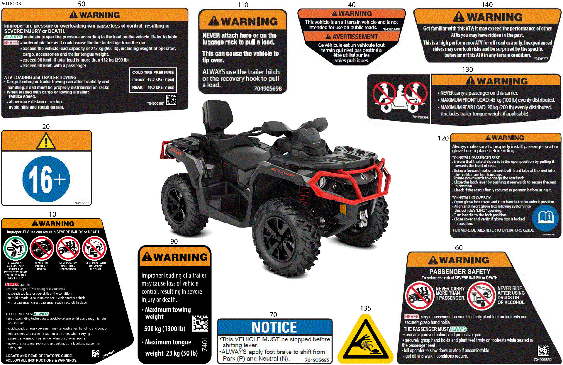 An Image of a Genuine Can-Am Parts Schematic Diagram showing the schematic - BODY - WARNING DECALS