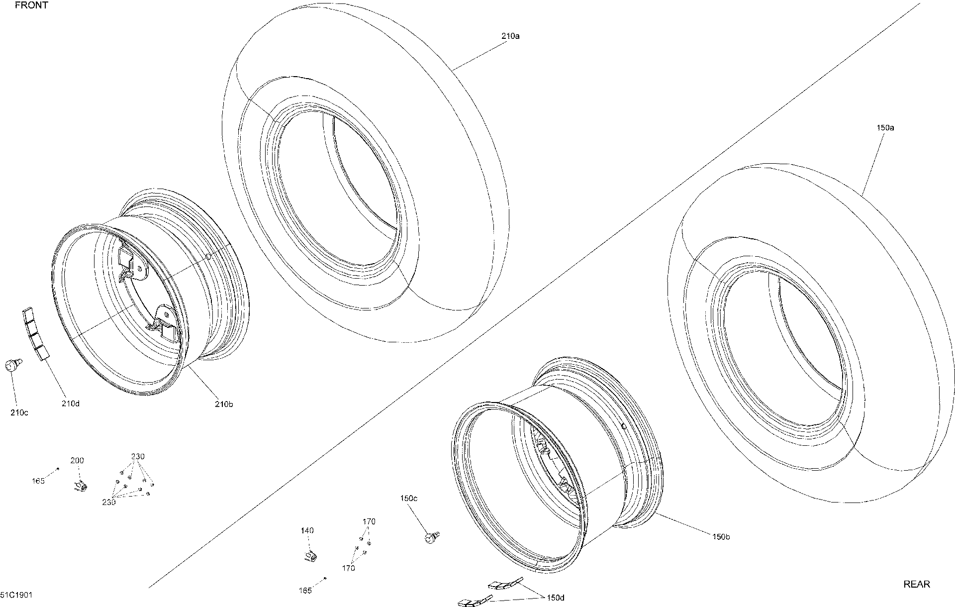 An Image of a Genuine Can-Am Parts Schematic Diagram showing the schematic - WHEELS - DPS - HUNTING EDITION - XT