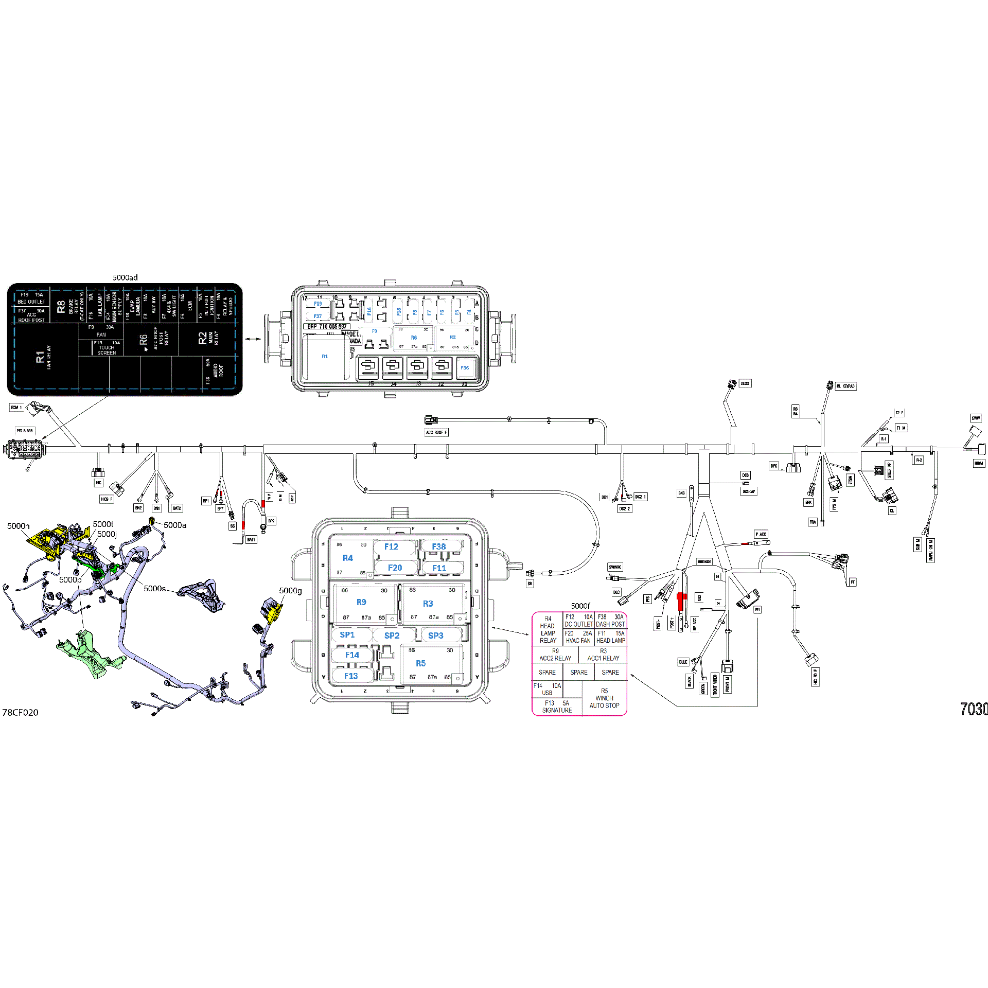An Image of a Genuine Can-Am Parts Schematic Diagram showing the schematic - ELECTRIC - MAIN HARNESS - 710009330