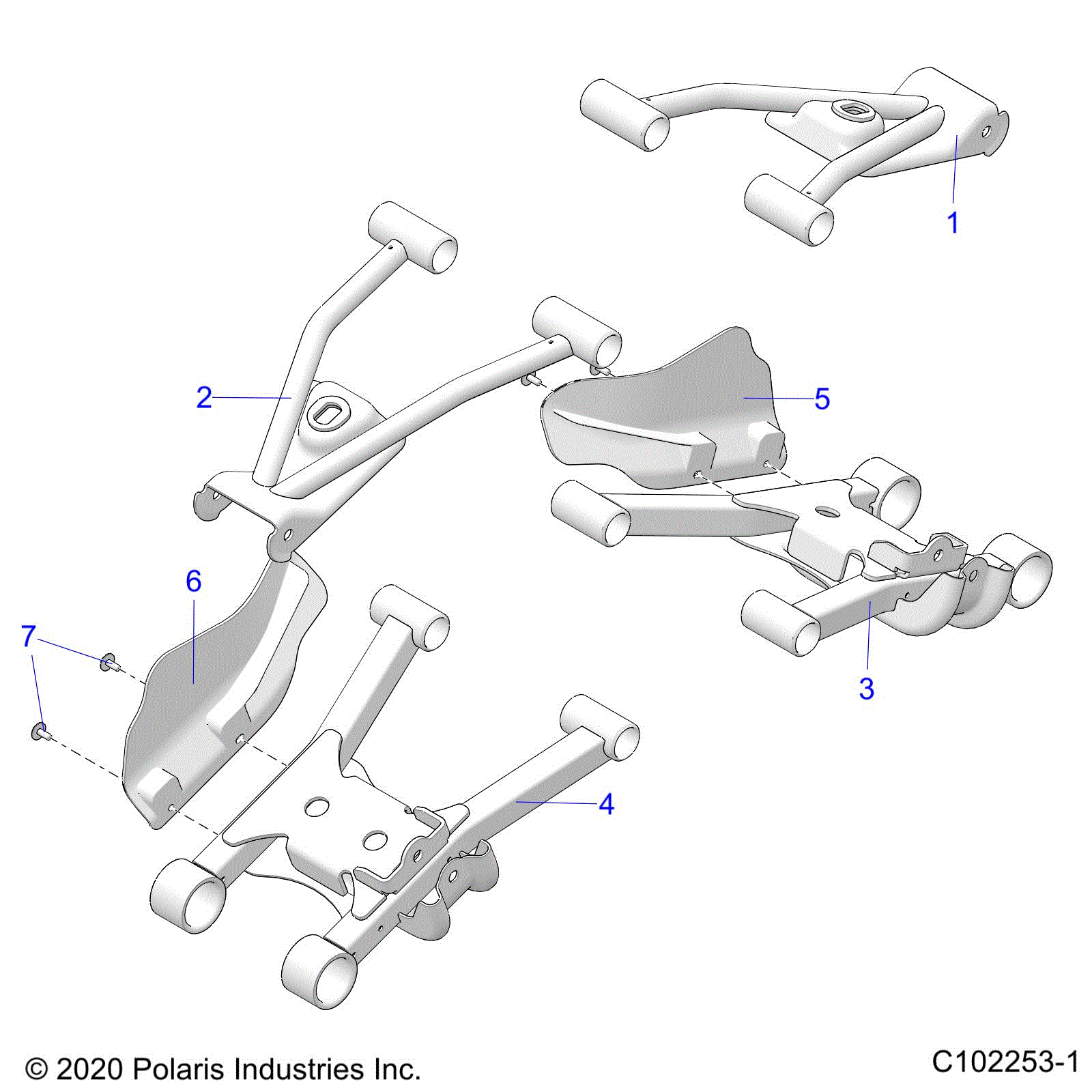 An Image of a Genuine Polaris Parts Schematic Diagram showing the schematic - SUSPENSION: REAR CONTROL ARMS - 2025 POLARIS SPORTSMAN 570 EPS EBS RC LE