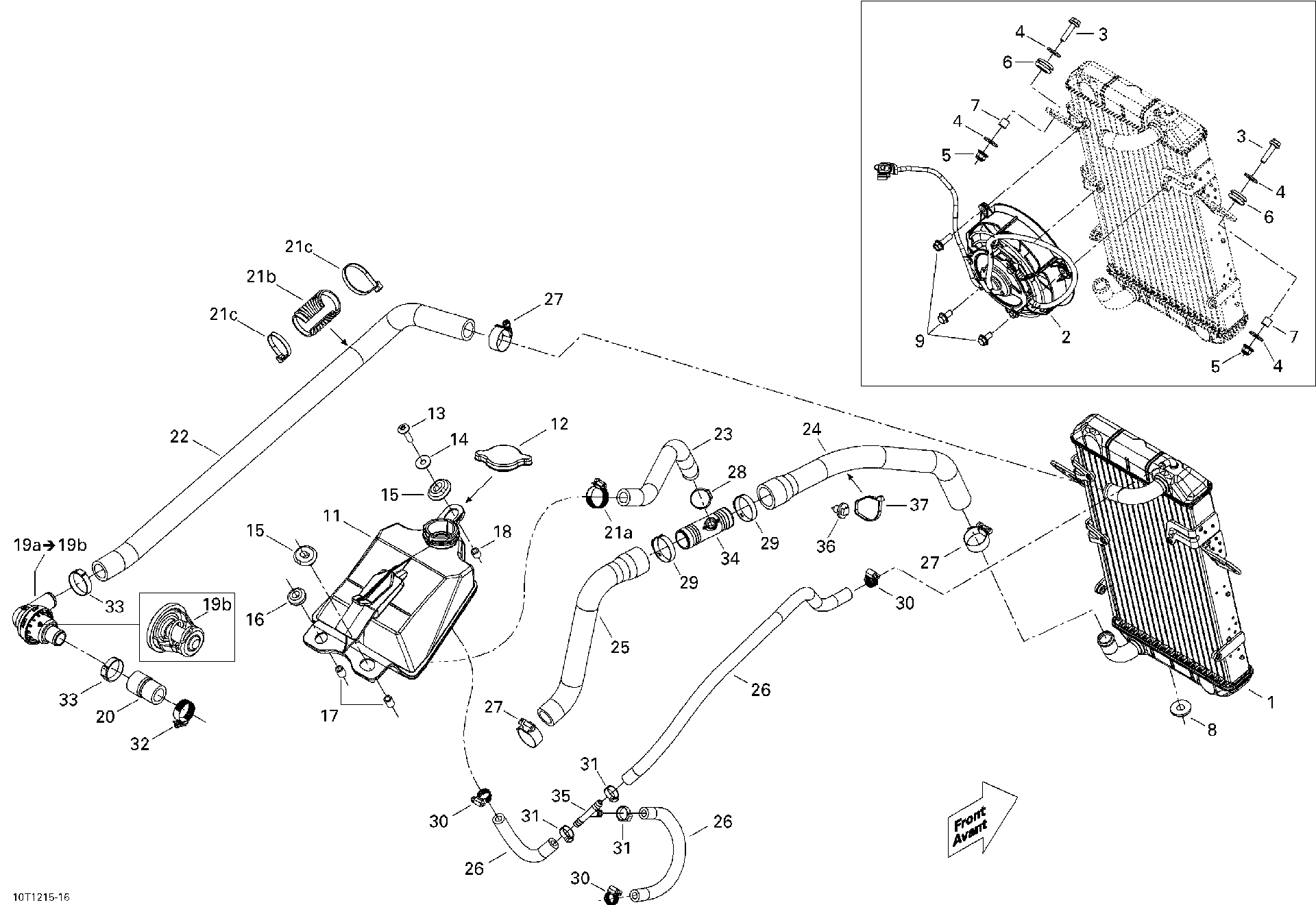 An Image of a Genuine Can-Am Parts Schematic Diagram showing the schematic - COOLING SYSTEM _10T1215