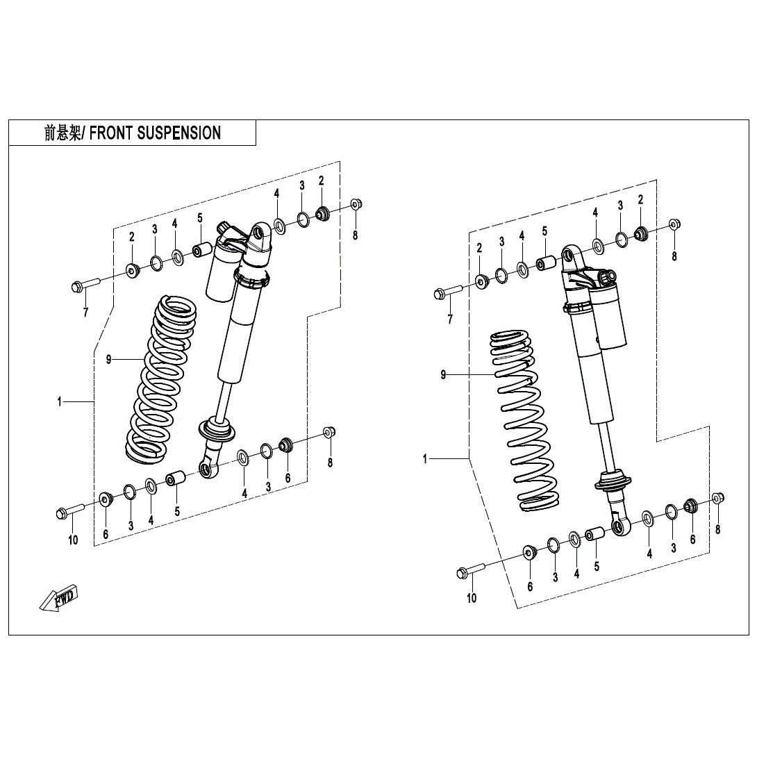An Image of a Genuine CFMOTO Parts Schematic Diagram showing the schematic - REAR SHOCK ABSORBER - 2023 CFMOTO ZFORCE 950 Trail