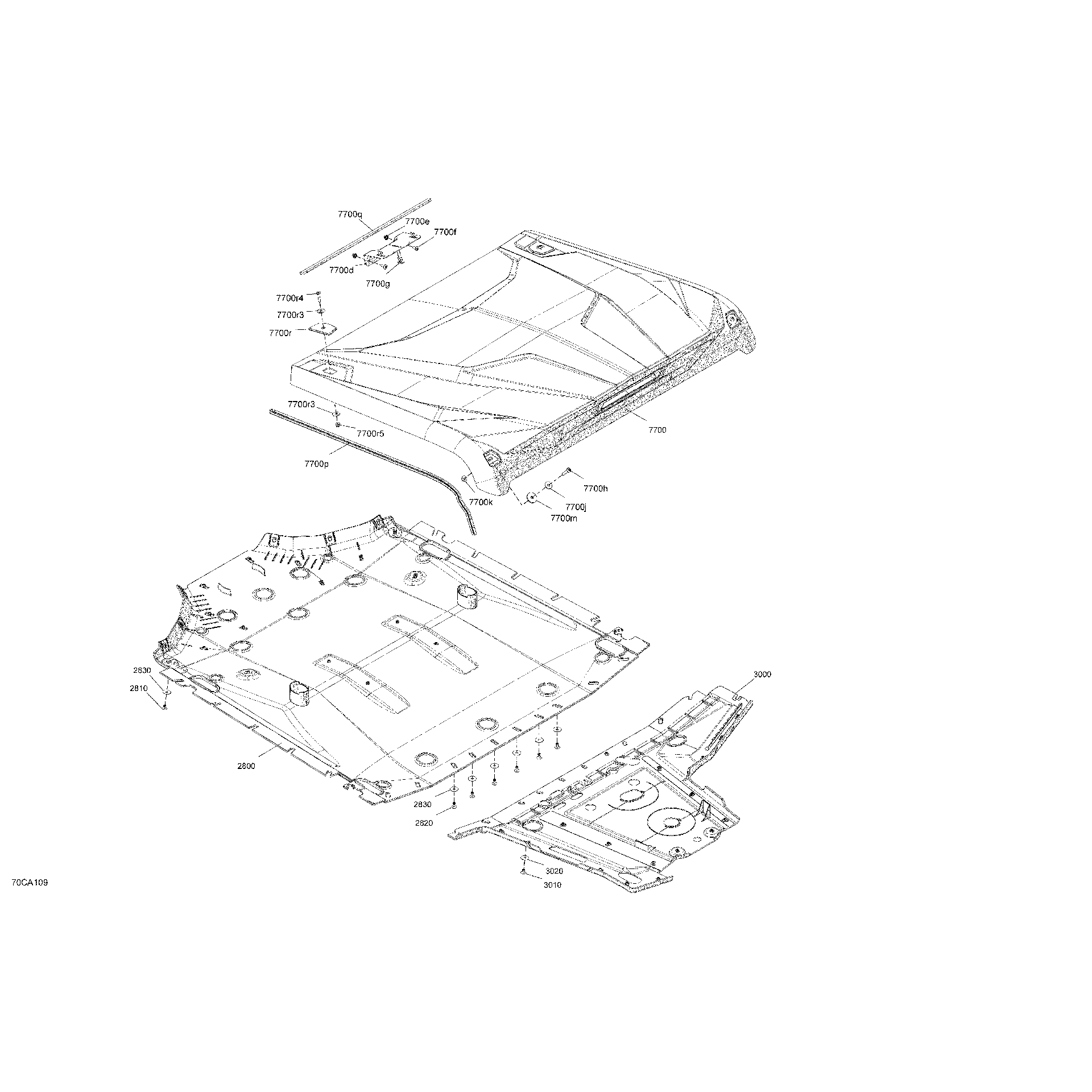 An Image of a Genuine Can-Am Parts Schematic Diagram showing the schematic - BODY - SKID PLATE AND ROOF