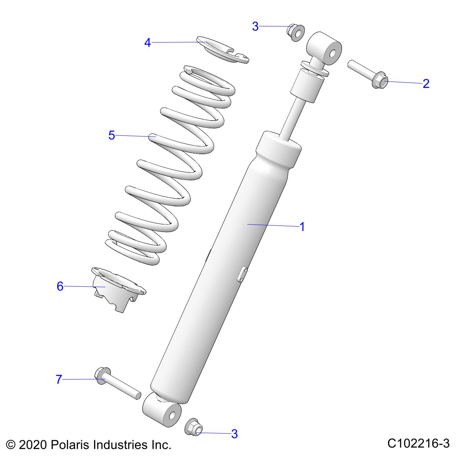 An Image of a Genuine Polaris Parts Schematic Diagram showing the schematic - SUSPENSION: SHOCK REAR - 2020 POLARIS SPORTSMAN 850 HIGH LIFTER