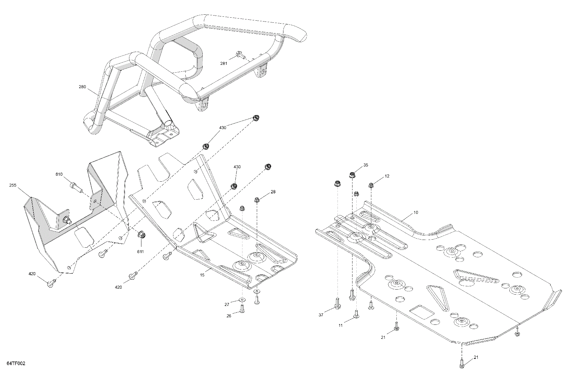 An Image of a Genuine Can-Am Parts Schematic Diagram showing the schematic - BODY - SKID PLATE AND BUMPER