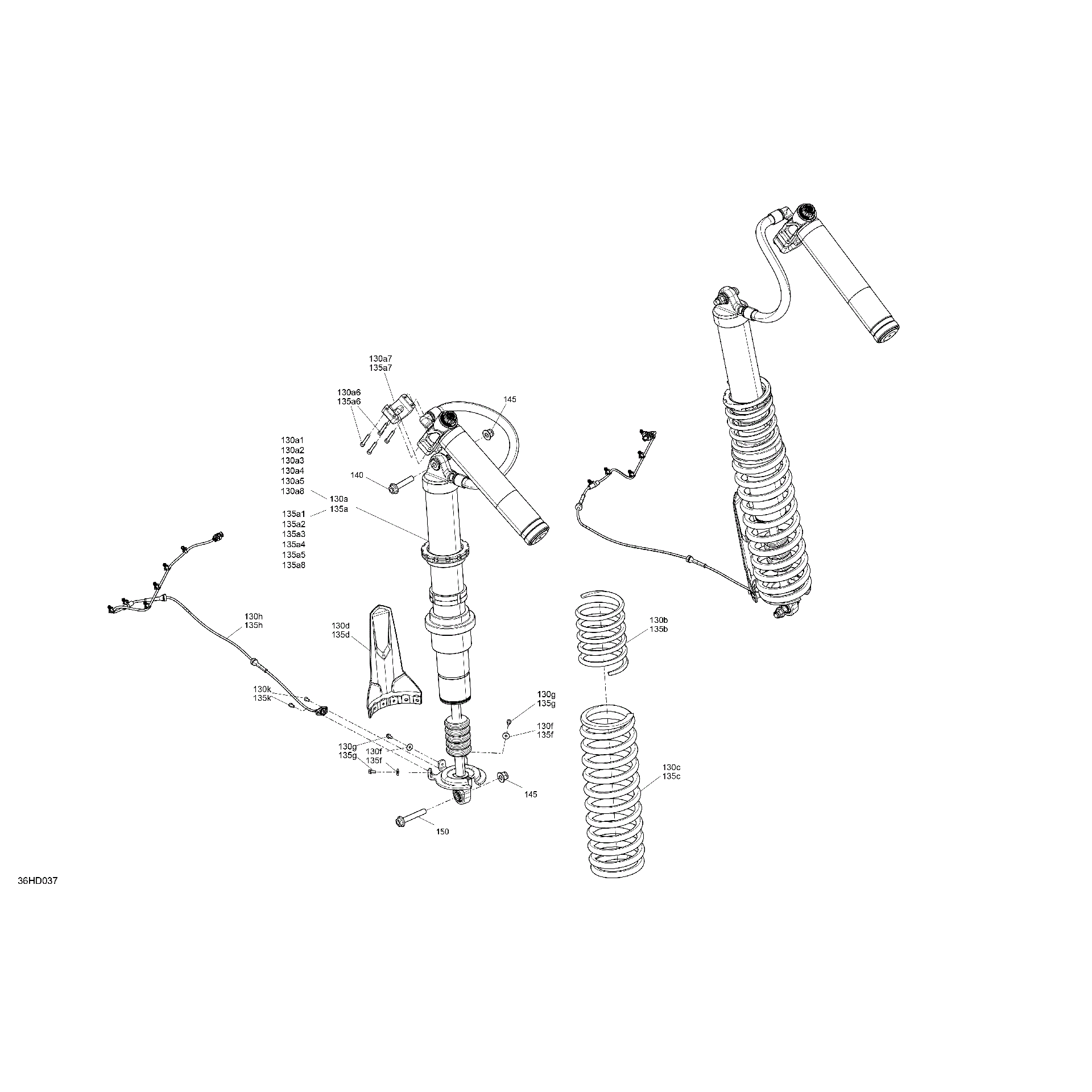 An Image of a Genuine Can-Am Parts Schematic Diagram showing the schematic - SUSPENSION - REAR SHOCKS