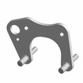 Gray metal brake caliper mount bracket with three bolt holes and two stud pins.