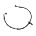 The Hose, Brake, Front [Hammer] by Polaris is a quality braided metal brake hose with end connectors and a metal bracket—ideal OEM replacement for Victory motorcycles, available from Witchdoctors.