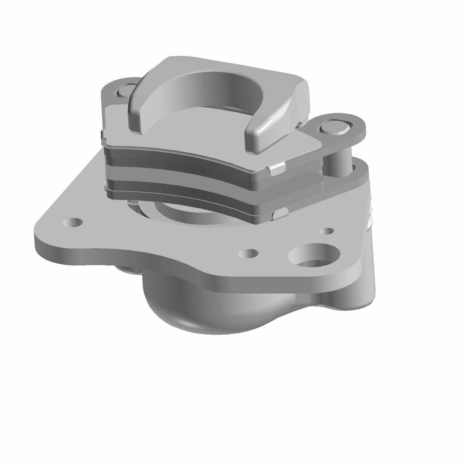 Gray metal left brake caliper with mounting holes and compact design for Polaris UTVs.