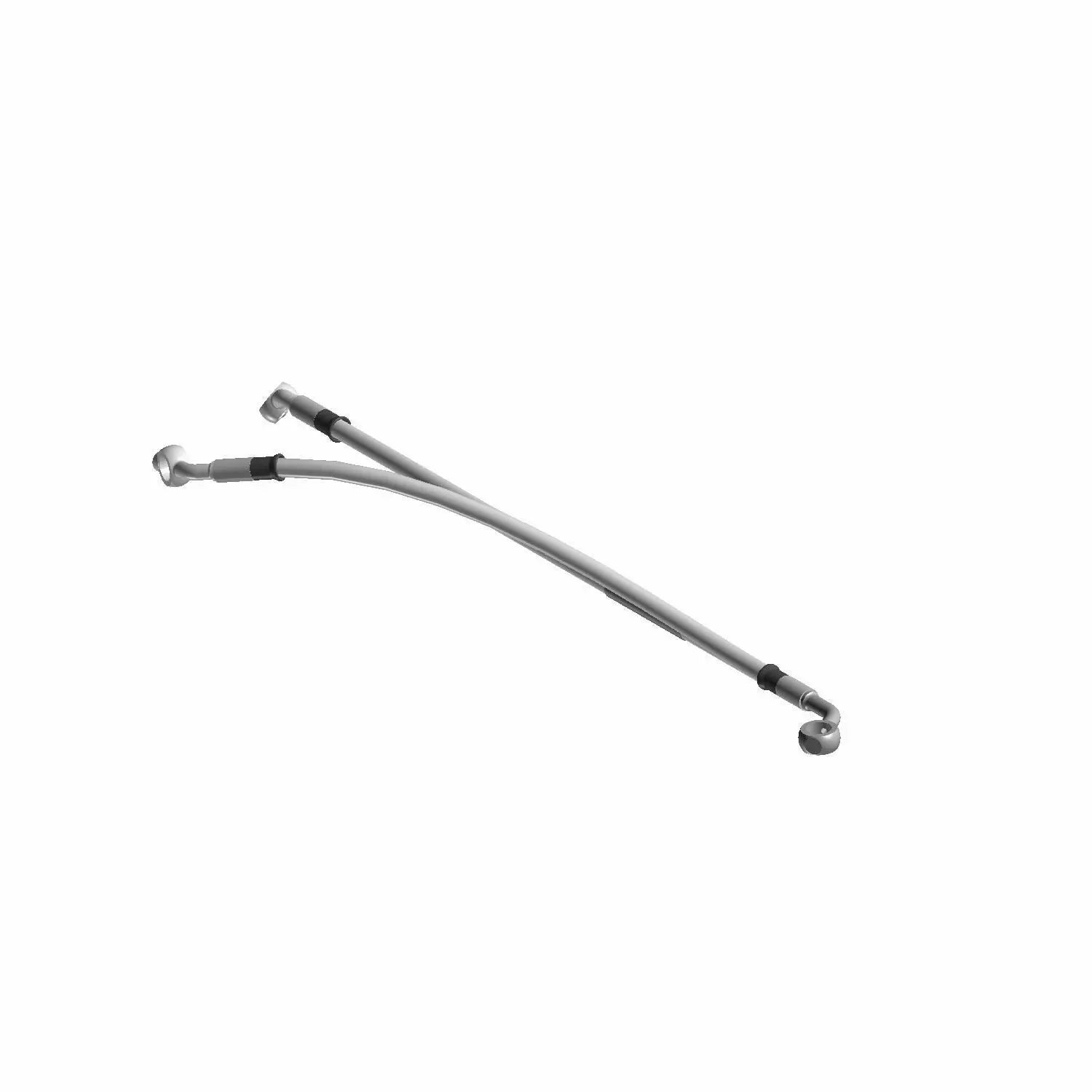 Black rubber brake hose with metal fittings on both ends designed for right caliper use on motorcycles.