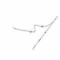Black rubber and steel braided front dual brake lines for motorcycle with metal fittings on each end.