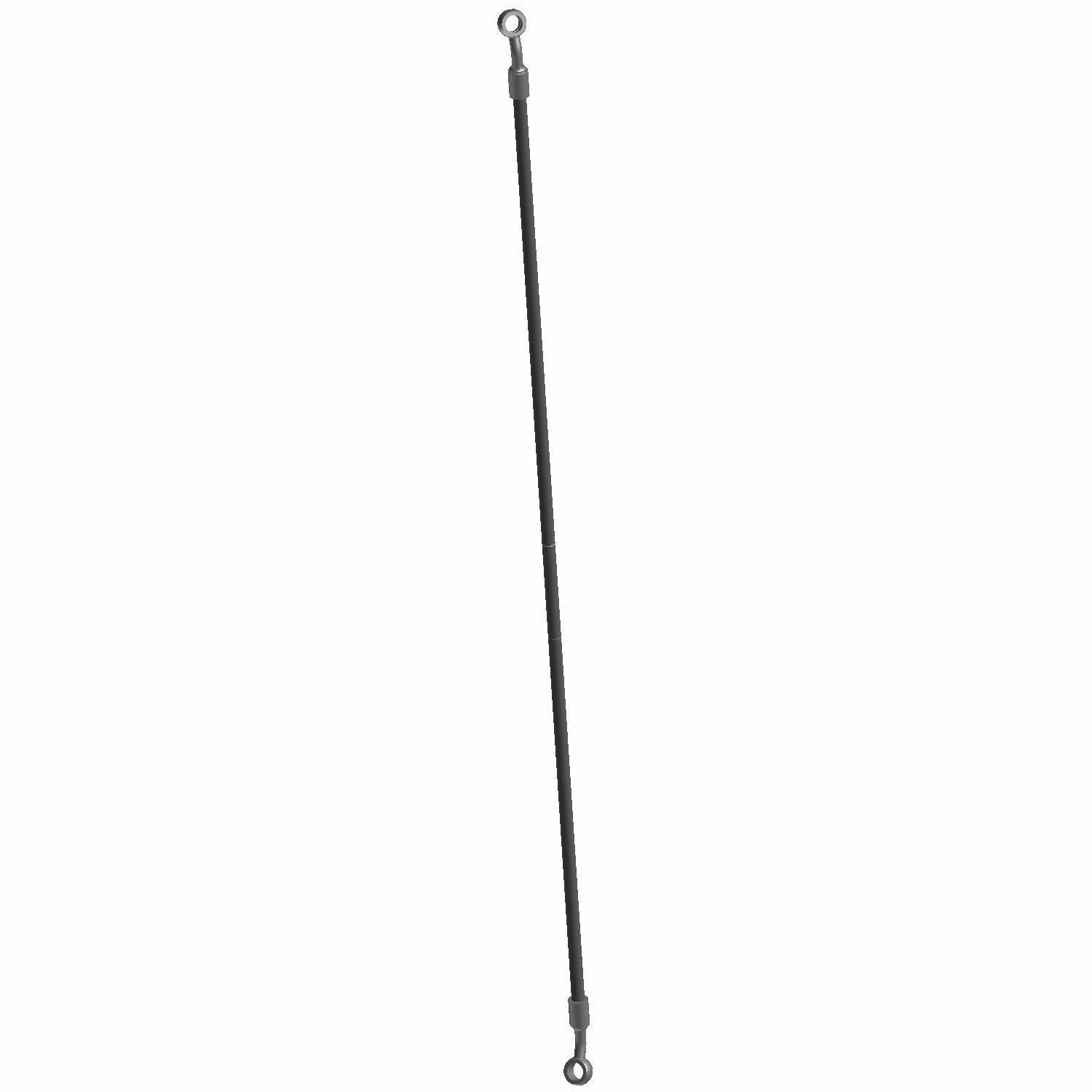 Black flexible front brake line with metal circular connectors on both ends designed for Polaris UTVs.