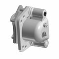 Red metal brake caliper with mounting holes and cylindrical piston housing for Polaris UTVs.