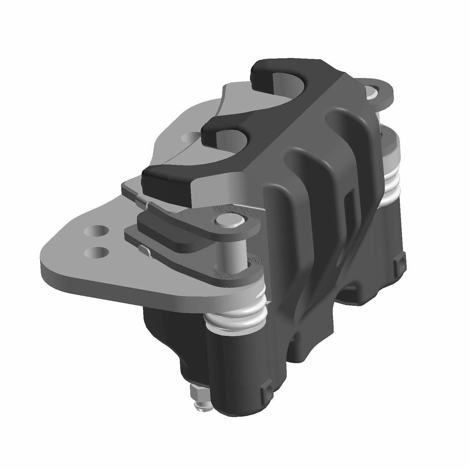 Black and silver metal brake caliper with mounting holes, designed for right side use on Polaris UTVs.