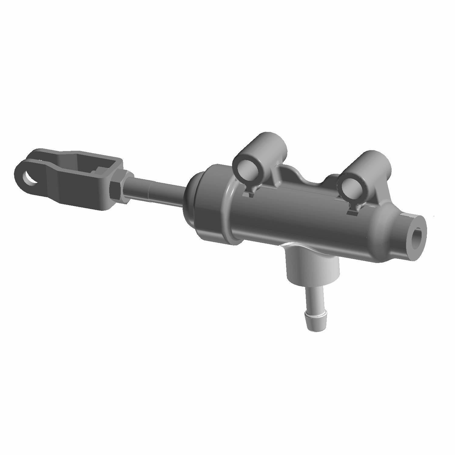 Gray metal master cylinder foot with mounting points and threaded rod extension.