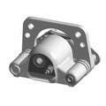 Gray metal right brake caliper with mounting plate and circular piston housing for Polaris vehicles.