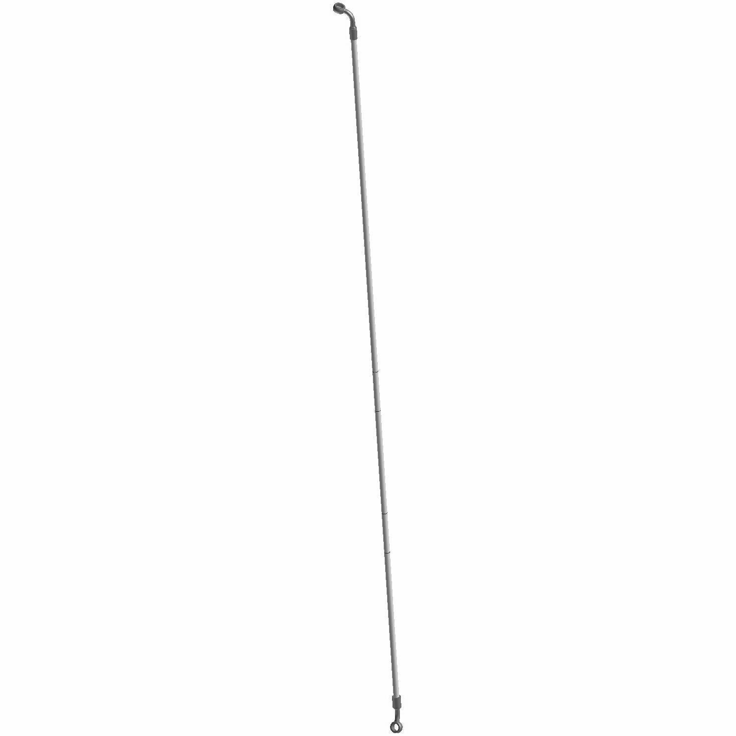 Long, thin metal brake line with curved fittings on both ends for Polaris UTV front right brake assembly.