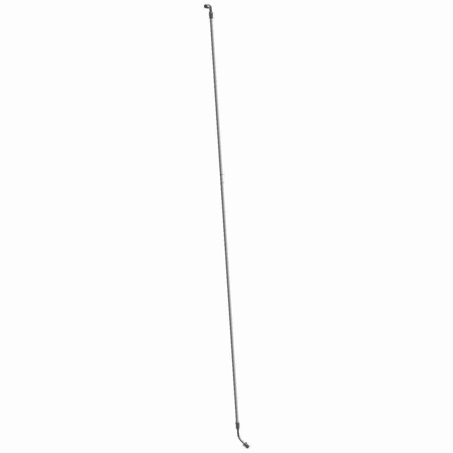 Long slender braided stainless steel rear brake line with angled end fittings for Polaris UTVs.