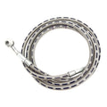 Braided silver rear brake line with metal fittings, 67.32 inches, left side orientation.