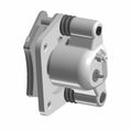 Silver metal rear brake caliper with mounting holes and circular piston housing for Polaris UTV.