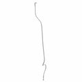 Long, thin metallic brake line hose with curved ends and threaded fittings on both sides.