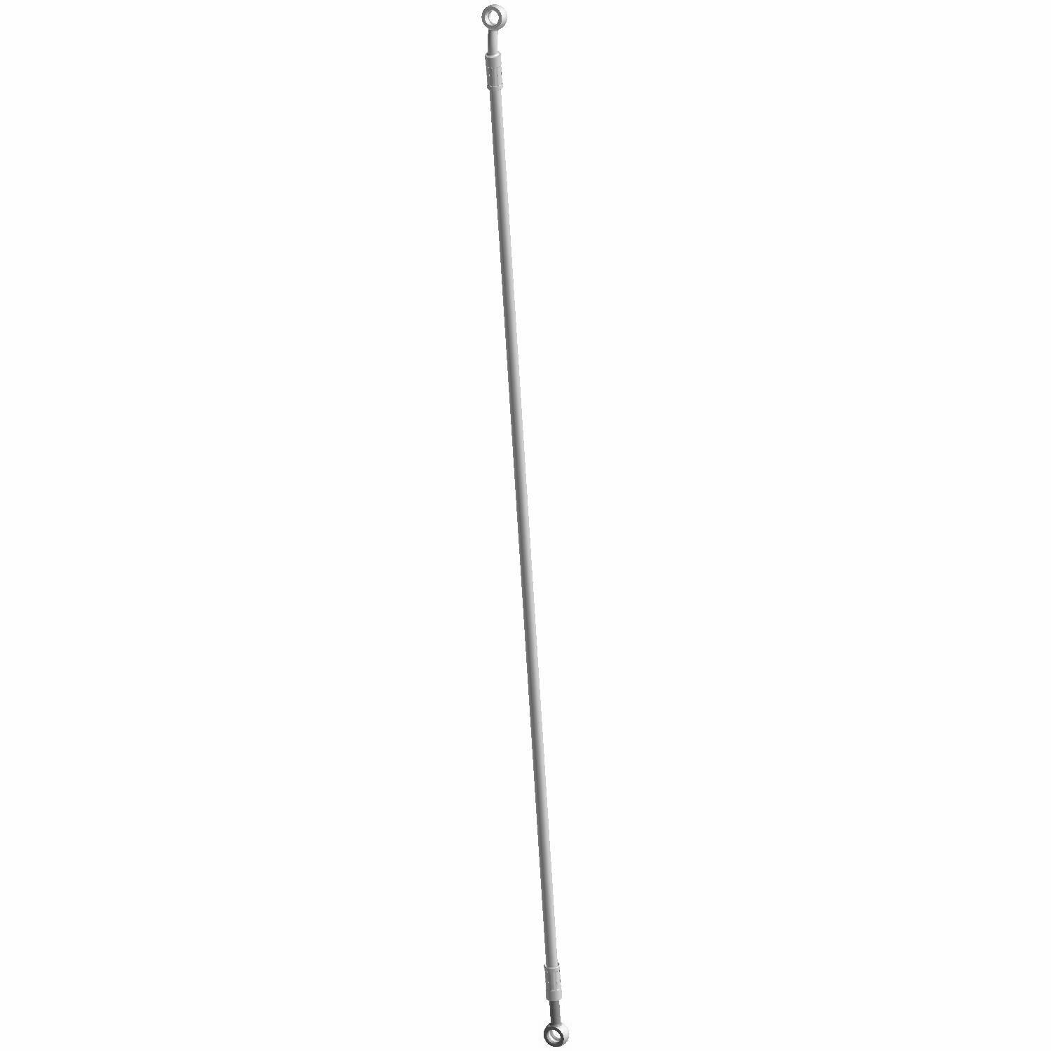 Long, slim metallic brake line with circular fittings on both ends, designed for front left side.
