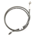 Coiled gray braided rear brake line with metal fittings on both ends for Polaris Ranger UTV.