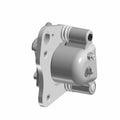 Gray metal front brake caliper with mounting holes and cylindrical piston housing for Polaris UTV.