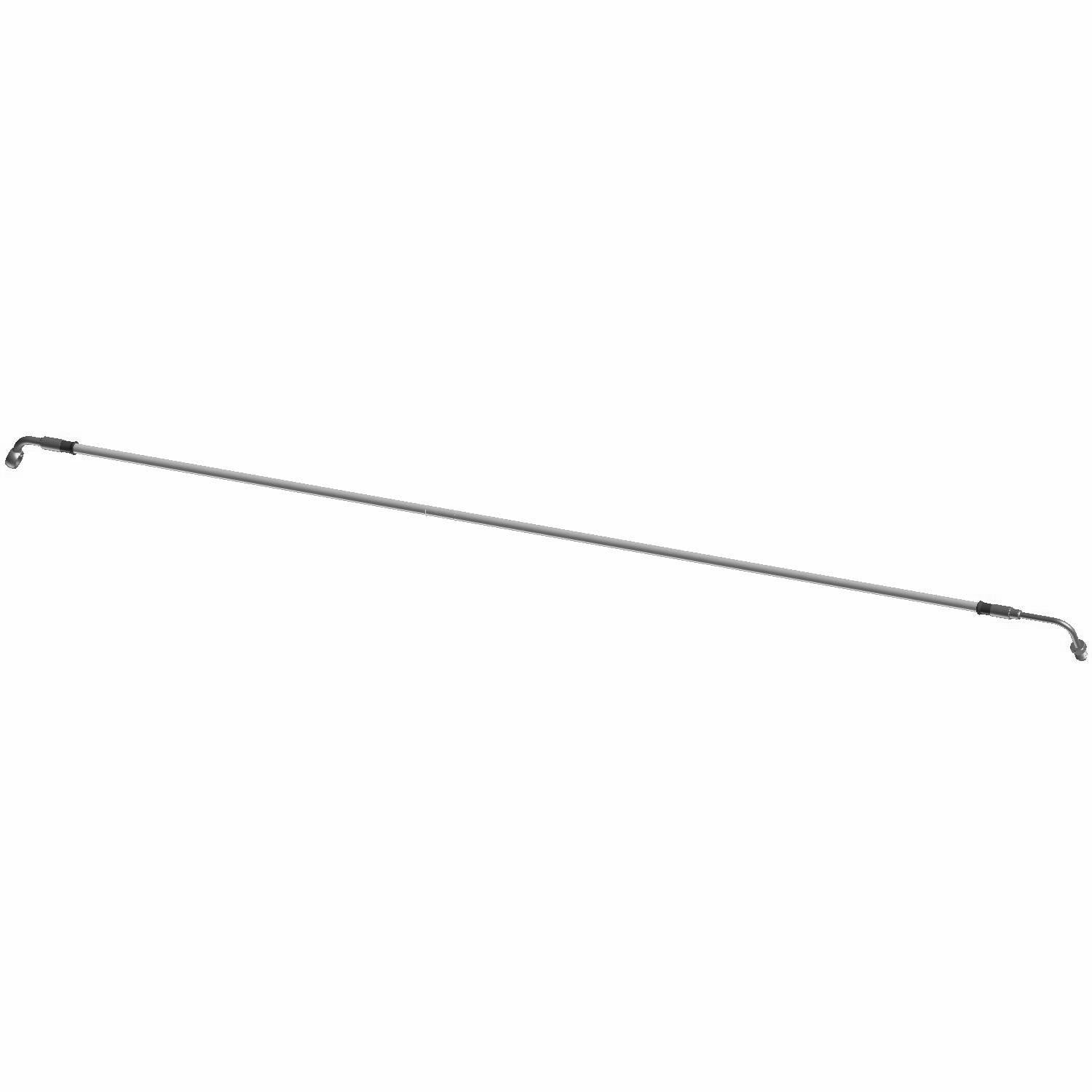 Long thin metal brake line with threaded fittings on both ends for Polaris offroad vehicles.
