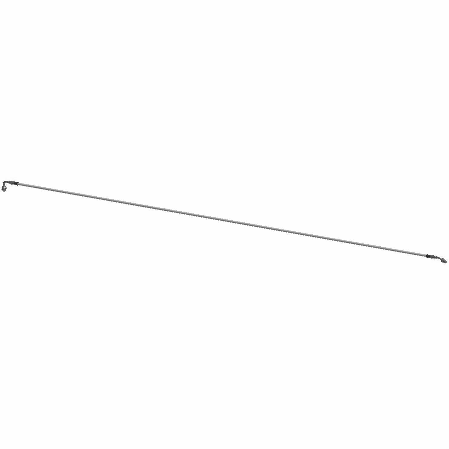 Long slender metal rear brake line with angled connectors on each end for Polaris vehicles.