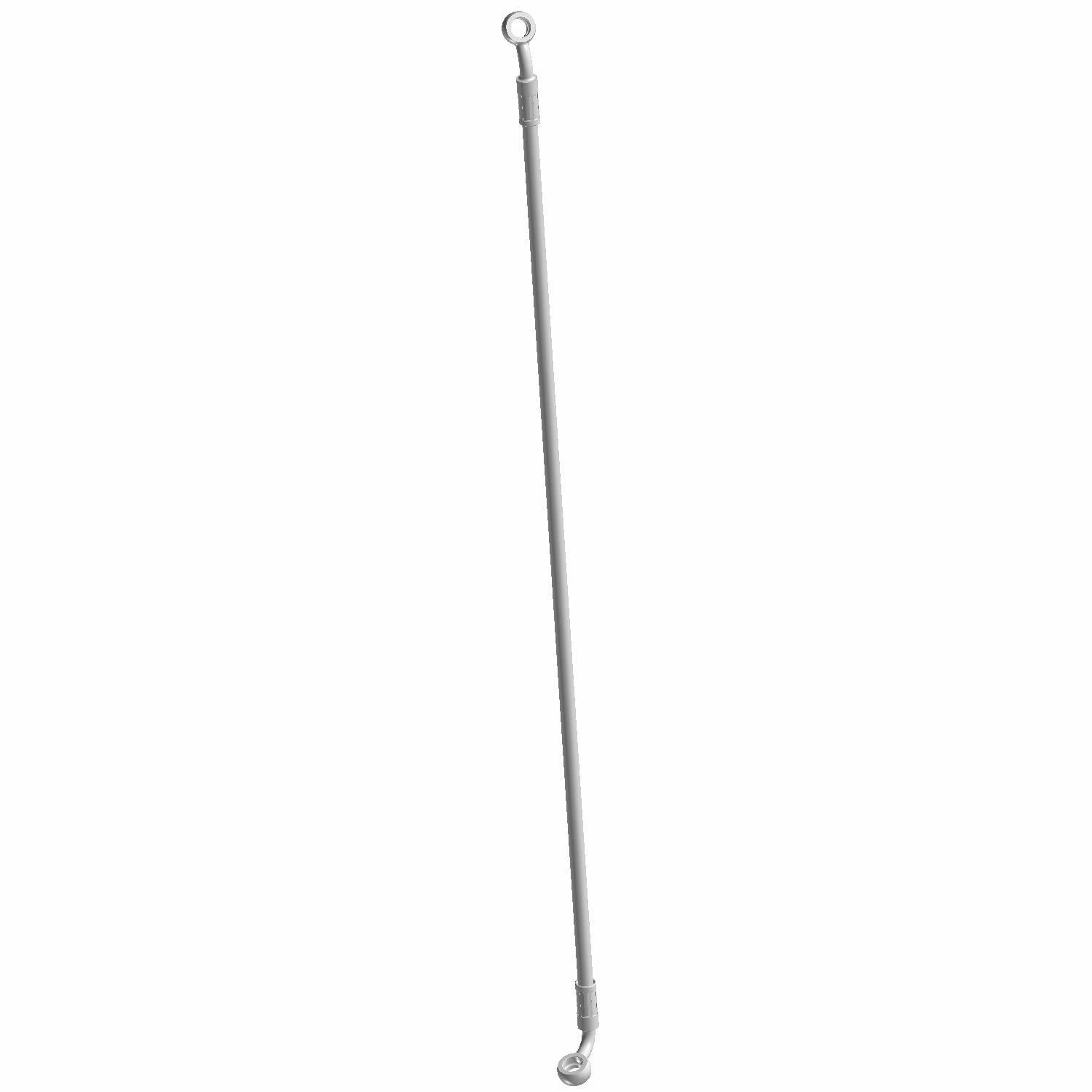 Long thin metal front brake line with circular and angled connector ends for Polaris Ranger vehicles.