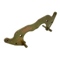Metal brake caliper mounting bracket with two protruding pins and multiple mounting holes.