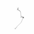 Silver metal front brake line hose with an offset design and mounting bracket by Polaris.