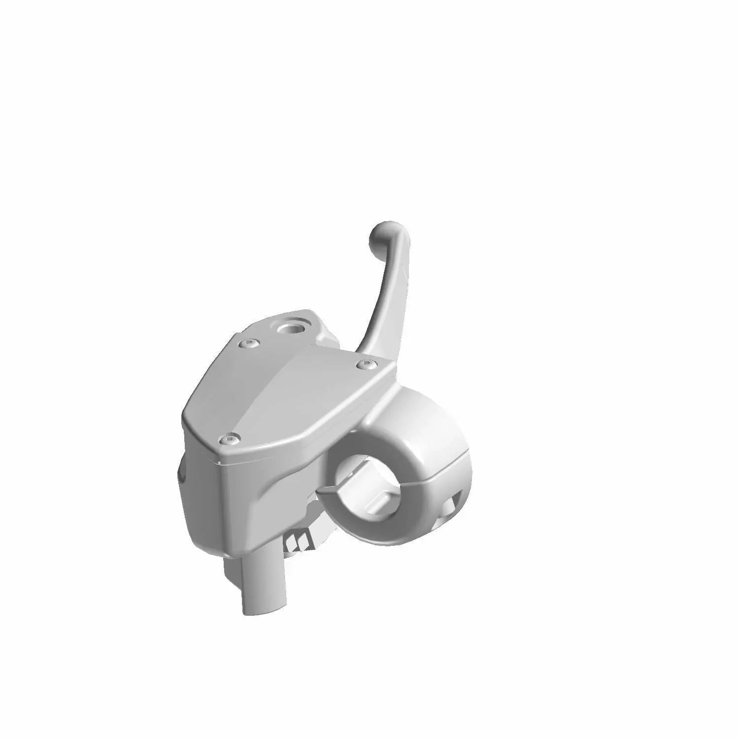 Black metal front motorcycle master cylinder with integrated lever and mounting clamp.