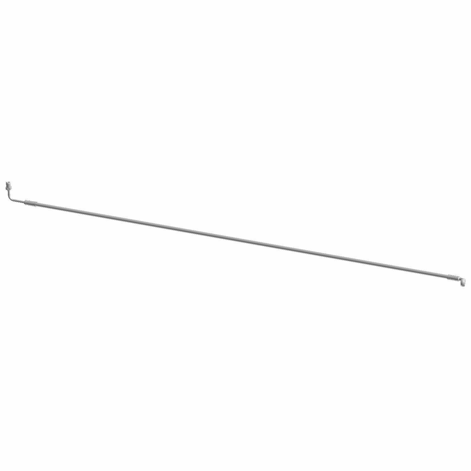 Long, slender metal brake line with bent ends for precise attachment points, polished finish.
